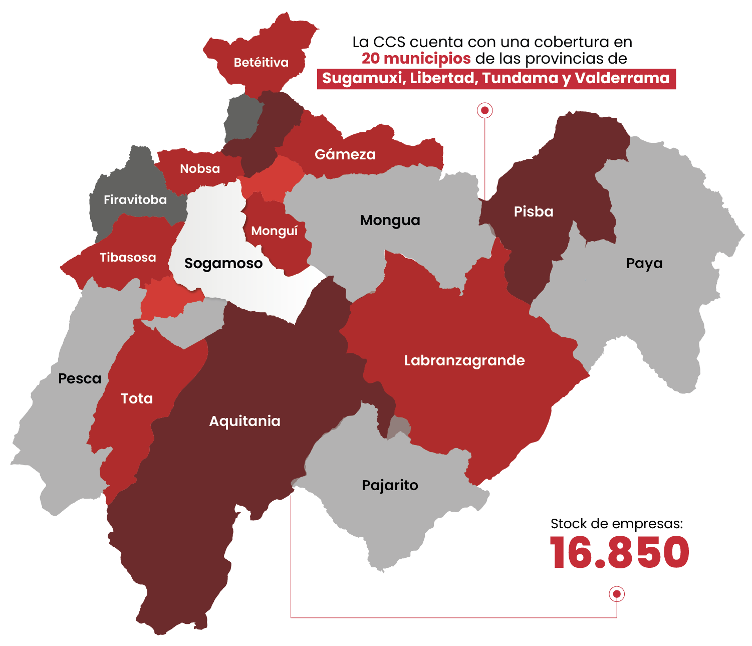 Mapa de jurisdicción de la Cámara de Comercio de Sogamoso - 20 municipios